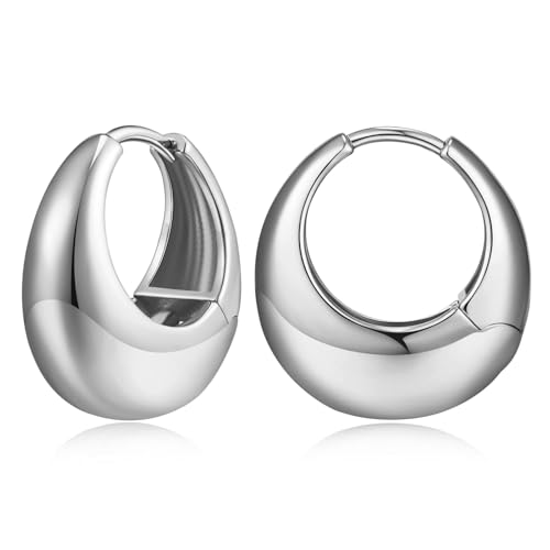 RIXERKOC Goldene Creolen Ohrringe Damen, 18K Gold Silber plattiert Leichtgewicht hypoallergene Ohrringe Chunky Creolen Geschenke für Damen und Mädchen von RIXERKOC