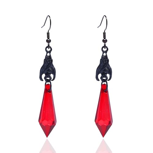 RIXERKOC Gothic Dunkel Fledermaus Ohrringe für Damen Rot Schwarz Kristall Vampirohrringe Punk Halloween Ohrringe Halloween Vampir Cosplay Kostüm Gruselige Party Schmuck Zubehör (Rot) von RIXERKOC