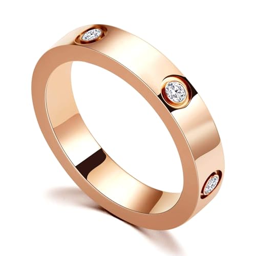 RIXERKOC Liebe Freundschaft Ring für Damen Cubic Zirkonia Edelstahl Versprechen Ring Hochzeit Band Schmuck Valentinstag Geburtstag Geschenke für Frauen Mädchen (10, Rosegold) von RIXERKOC