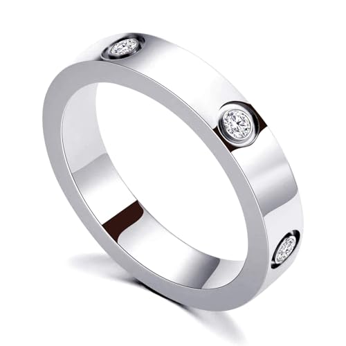 RIXERKOC Liebe Freundschaft Ring für Damen Cubic Zirkonia Edelstahl Versprechen Ring Hochzeit Band Schmuck Valentinstag Geburtstag Geschenke für Frauen Mädchen (6, Silber) von RIXERKOC