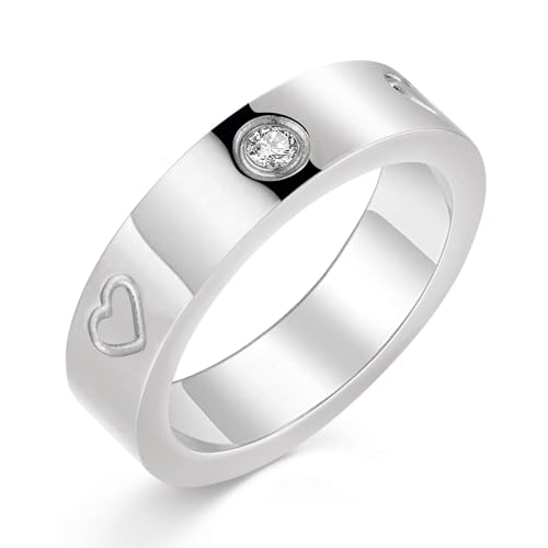 RIXERKOC Liebe Freundschaft Ring für Damen Cubic Zirkonia Edelstahl Versprechen Ring Hochzeit Band Schmuck Valentinstag Geburtstag Muttertagsgeschenke für Frauen Mädchen (Silber-Herz, 6) von RIXERKOC