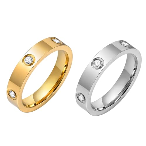 RIXERKOC Liebe Freundschaft Ringe Damen 18K Gold plattiert Edelstahl Versprechen Ring mit Stein Hochzeit Band Schmuck Muttertag Weihnachten Geburtstag Geschenke für Frauen Mädchen von RIXERKOC