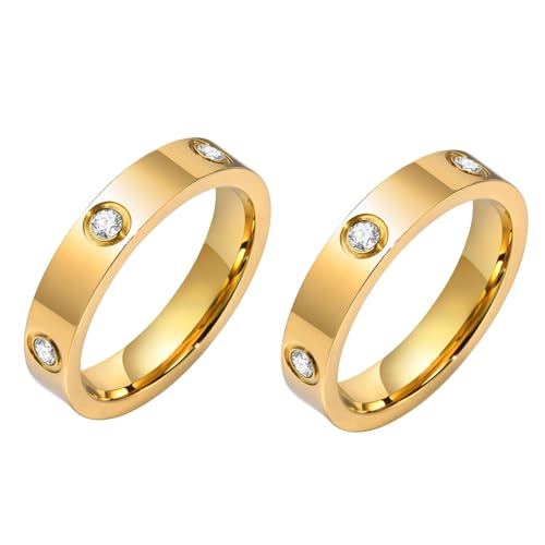 RIXERKOC Liebe Freundschaft Ringe Damen 18K Gold plattiert Edelstahl Versprechen Ring mit Stein Hochzeit Band Schmuck Muttertag Weihnachten Geburtstag Geschenke für Frauen Mädchen von RIXERKOC