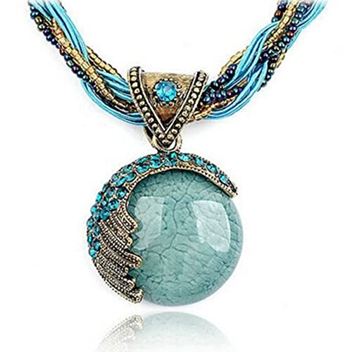 RIXERKOC Retro Vintage böhmische Halskette für Frauen Mädchen böhmische Aussage Perlen Türkis Strass Anhänger Kragen Halskette Modeschmuck (blau) von RIXERKOC
