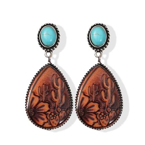 RIXERKOC Western Ohrringe für Damen Vintage Concho Ohrringe Oval Türkis Baumeln Ohrring Cowgirl Country Konzert Outfits Western Schmuck (Türkis) von RIXERKOC