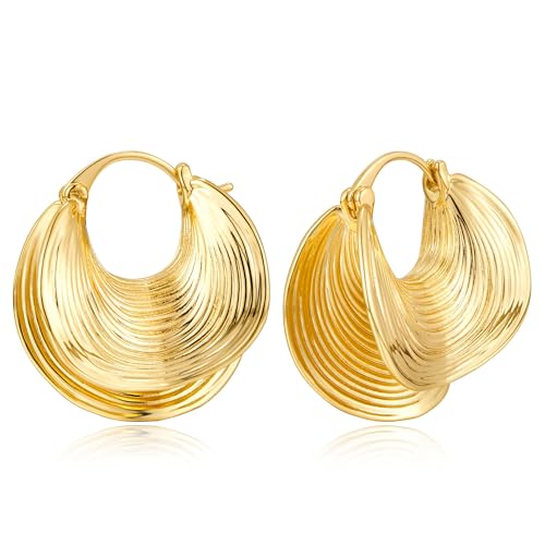 RXIERKOC Gold Hoop Ohrringe für Damen, 14K Vergoldet Creolen Hypoallergen Leicht Chunky Hoops Statement Schmuck Geschenke für Weihnachten Valentinstag (Gold) von RIXERKOC