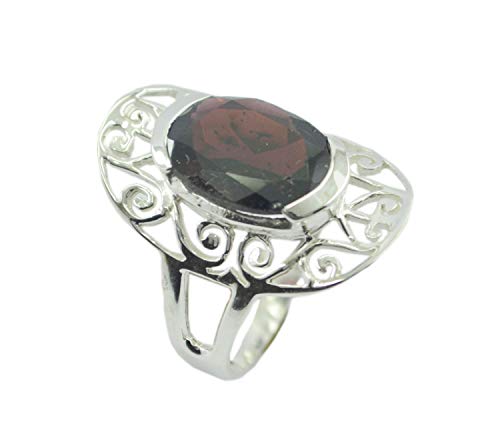 RIYO 925 Sterling Silber fein Aussehender natürlicher roter Ring, Granat roter Edelstein-Silberring von RIYO