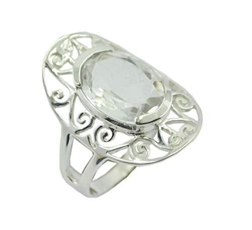 RIYO 925er Sterling Silber Bonnie natürlichen weißen Ring, Kristall Quarz weißen Edelsteinen Silberring von RIYO