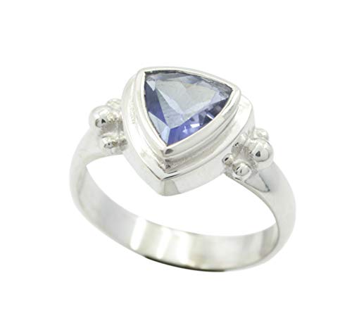 RIYO Designer 925er massiver Sterling Silber schöner natürlicher Blauer Ring, Iolite-Blau-Edelstein-Silberring von RIYO