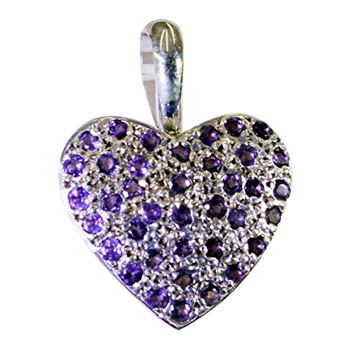 RIYO Hersteller 925 Sterling Silber Anhänger Amethyst Silber Anhänger Lila Anhänger Runder Anhänger Lünette Anhänger Amethyst Anhänger Stilvoller Schmuck für Frauen von RIYO