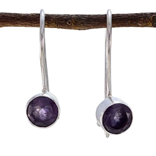 RIYO Jaipur 925 Sterling Silber Ohrring Amethyst Silber Ohrring Lila Ohrring Runder Ohrring Lünette Ohrring Amethyst Ohrring Antiker Schmuck für Frauen von RIYO