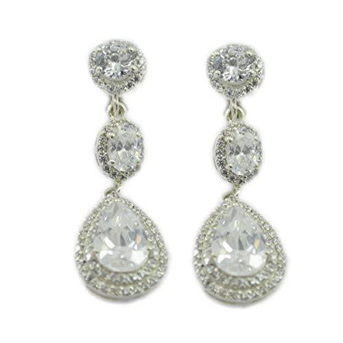 RIYO Wunderschöner 925er Sterlingsilber-Ohrring Weißer CZ-Silberohrring Weißer Ohrring Birnenohrring Krappenfassung Ohrring Weißer CZ-Ohrring Designerschmuck für Damen von RIYO