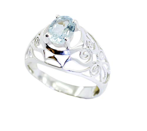 RIYO einfach 925er Sterlingsilber exquisiter natürlicher Blauer Ring, Blauer Topas-Blauer Edelstein-Silberring von RIYO