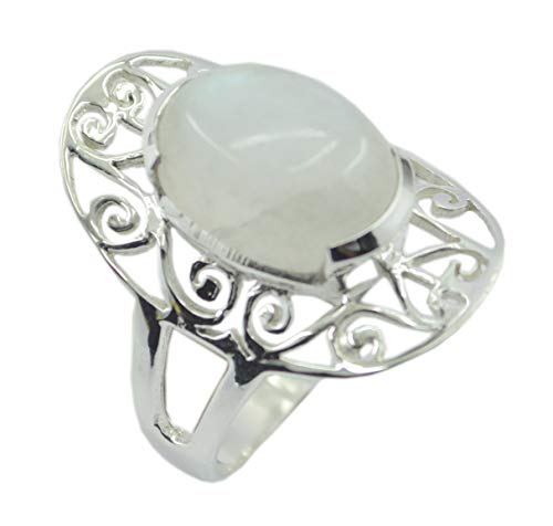 RIYO frei 925er Sterlingsilber ausgezeichneter natürlicher weißer Ring, Regenbogen-Mondstein weißer Edelstein-Silberring von RIYO