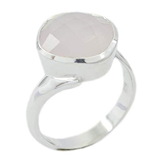RIYO handgefertigter 925er-Sterlingsilber-eleganter echter Ring, Rosenquarz-Edelstein-Silberring von RIYO