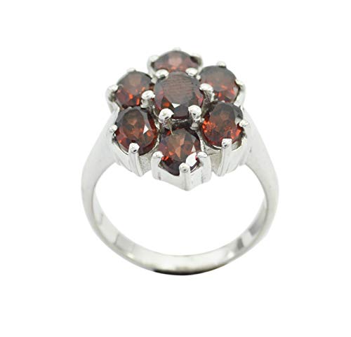 RIYO handgefertigter 925er Sterlingsilber mit Einem echten roten Ring, Granat-Rot-Edelstein-Silberring von RIYO