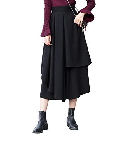 Damen Elegante Wolle Unregelmäßiges Langen Rock Hose Mode Warm Elastische Taille Herbst und Winter Pleated Midi Wolle Flared Röcke (L (Elastische Taille: 72 cm), Schwarz 1) von RIZ-ZOAWD