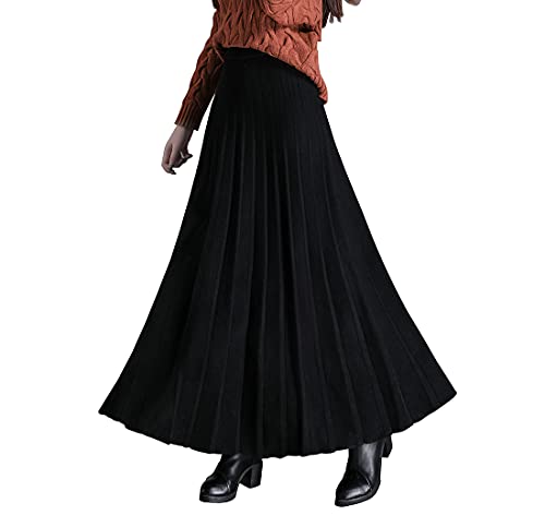 Rock Damen Lang Strickrock Hohe Taille Winterrock Elegante Vintage Elastische Taille A-Linie Maxi Röcke Faltenrock XL von RIZ-ZOAWD