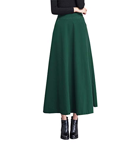 Damen Retro Elegante Lang Rock Winterrock Hohe Taille Wollrock A Linie Elastische Taille Warm Maxi Röcke Ausgestelltem Feste Farbe Faltenrock 3XL von RIZ-ZOAWD