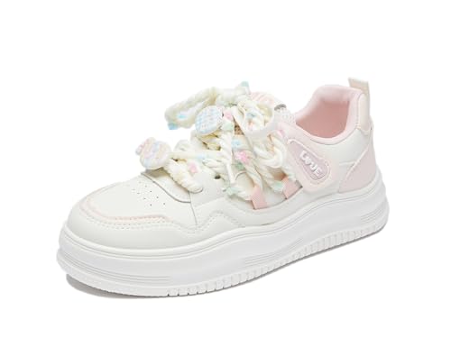 RIZ-ZOAWD Damen Niedlich Plateau Sneaker Leicht Atmungsaktiv Walking Schuhe Ganztägige Bequeme Sportschuhe Mode Turnschuhe Pink 38 von RIZ-ZOAWD