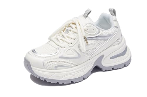 RIZ-ZOAWD Damen Plateau Sneaker Leicht Atmungsaktiv Walking Schuhe Elegant Ganztägige Bequeme Sportschuhe Mode Turnschuhe Beige 37 von RIZ-ZOAWD