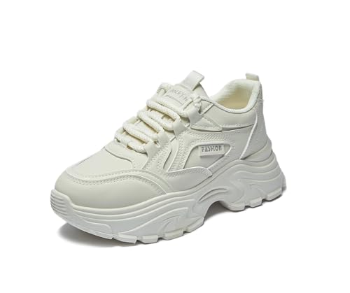 RIZ-ZOAWD Damen Plateau Sneaker Leicht Atmungsaktiv Walking Schuhe Elegant Ganztägige Bequeme Sportschuhe Mode Turnschuhe Beige 40 von RIZ-ZOAWD