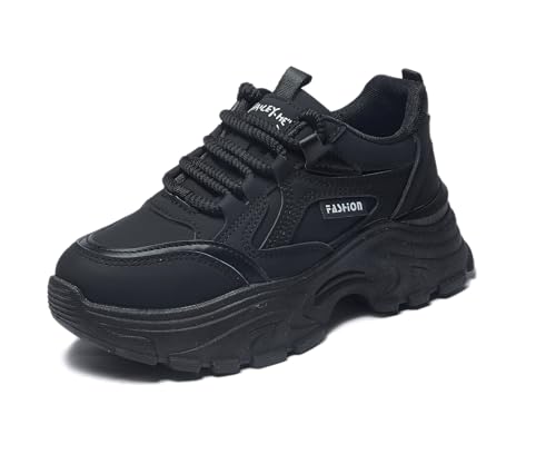 RIZ-ZOAWD Damen Plateau Sneaker Leicht Atmungsaktiv Walking Schuhe Elegant Ganztägige Bequeme Sportschuhe Mode Turnschuhe Black 36 von RIZ-ZOAWD