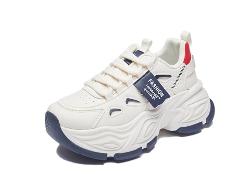 RIZ-ZOAWD Damen Plateau Sneaker Leicht Atmungsaktiv Walking Schuhe Elegant Ganztägige Bequeme Sportschuhe Mode Turnschuhe Blau 36 von RIZ-ZOAWD