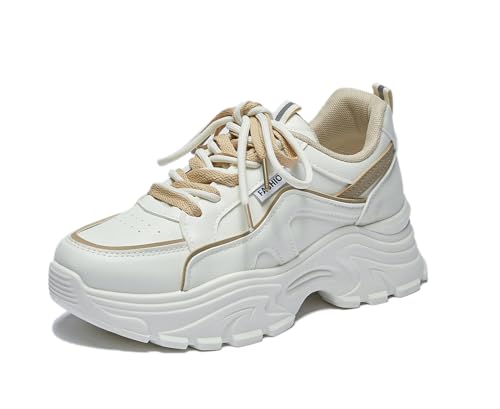 RIZ-ZOAWD Damen Plateau Sneaker Leicht Atmungsaktiv Walking Schuhe Elegant Ganztägige Bequeme Sportschuhe Mode Turnschuhe Khaki 39 von RIZ-ZOAWD