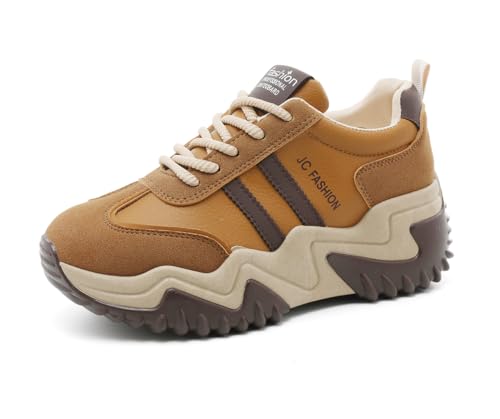 RIZ-ZOAWD Damen Plateau Sneaker Leicht Atmungsaktiv Walking Schuhe Ganztägige Bequeme Turnschuhe Mode Sportschuhe Braun 37 von RIZ-ZOAWD
