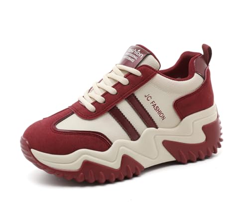 RIZ-ZOAWD Damen Plateau Sneaker Leicht Atmungsaktiv Walking Schuhe Ganztägige Bequeme Turnschuhe Mode Sportschuhe Red 39 von RIZ-ZOAWD