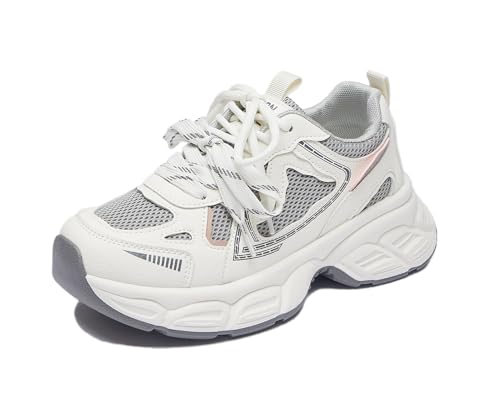 RIZ-ZOAWD Damen Plateau Sneaker Mode Y2K Atmungsaktiv Leicht Walking Schuhe Ganztägige Bequeme Sportschuhe Mode Turnschuhe Beige 38 von RIZ-ZOAWD