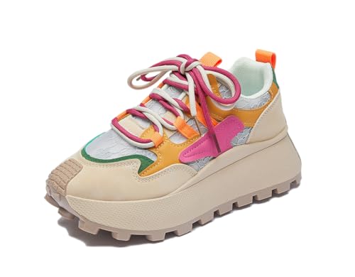RIZ-ZOAWD Plateau Sneaker Damen Y2K Campus Leicht Walking Schuhe Elegant Bequeme Sportschuhe Mode Turnschuhe Gelb 40 von RIZ-ZOAWD