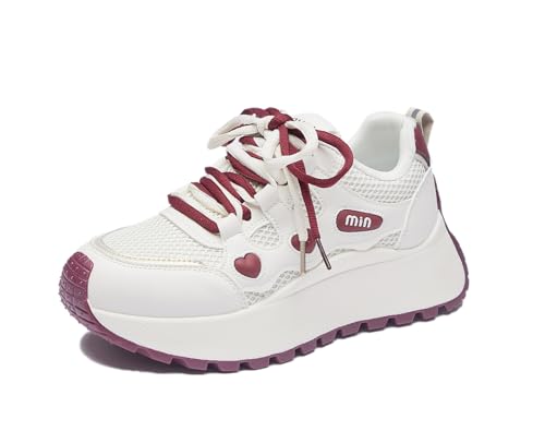 RIZ-ZOAWD Plateau Sneaker Damen Y2K Atmungsaktiv Leicht Walking Turnschuhe Mode Ganztägige Bequeme Sportschuhe Elegant Schuhe Red 36 von RIZ-ZOAWD