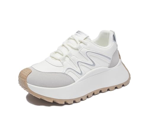 RIZ-ZOAWD Plateau Sneaker Damen Y2K Campus Leicht Walking Schuhe Elegant Bequeme Sportschuhe Mode Turnschuhe Beige 37 von RIZ-ZOAWD