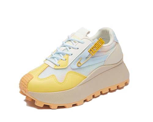 RIZ-ZOAWD Plateau Sneaker Damen Y2K Campus Leicht Walking Schuhe Elegant Bequeme Sportschuhe Mode Turnschuhe Gelb 39 von RIZ-ZOAWD