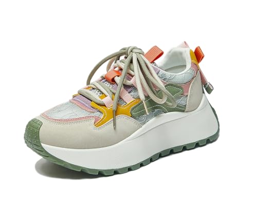 RIZ-ZOAWD Plateau Sneaker Damen Y2K Campus Leicht Walking Schuhe Elegant Bequeme Sportschuhe Mode Turnschuhe Green 38 von RIZ-ZOAWD