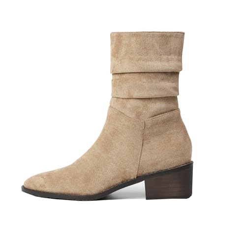 RIZ-ZOAWD Stiefel Damen Wildleder Cowboystiefel Elegante Cowboy Boots Mode Reitstiefel Blockabsatz Stiefeletten von RIZ-ZOAWD