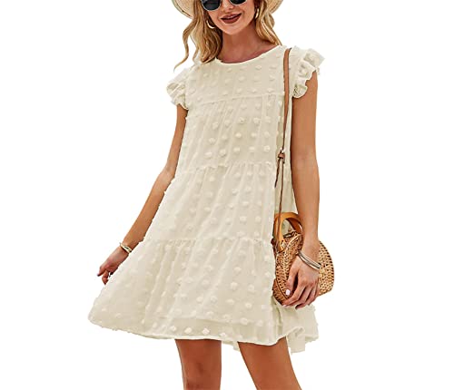 Sommerkleid Damen Vintage Elegant Jacquard Chiffon Mini Freizeitkleid T-Shirt Boho Kleid Cocktail Alltag Formale Party Strandkleid apricot M von RIZ-ZOAWD