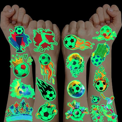 10 Blätt Kindertattoos,Fussball Geschenke Jungen Leuchttattoo Geschenk Einschulung Junge Spielzeug ab 3 4 5 6 7 8 9 10 Jahre Fussball Deko Geburtstag Kinder Schulanfang Geschenk Inhalt Schultüte Junge von RIZTGAE