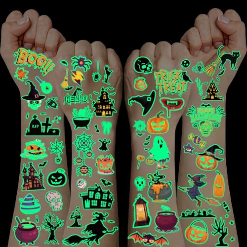 200+ Stück Halloween Tattoos für Kinder,Halloween Mitgebsel Kinder Geschenk Junge Mädchen 3 4 5 6 7 8 9 10 11 12 Jahre Leuchttattoos Kindertattoos Mitgebsel Kindergeburtstag Party Mitbringsel von RIZTGAE