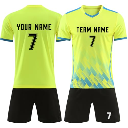 RIZUNTO Personifizieren Fußball Trikot Kinder Erwachsene Hemd & Kurze Fussball Trikot Set mit Nummer Name Team Logo,Personalisierte Geschenke,03 Gelb von RIZUNTO