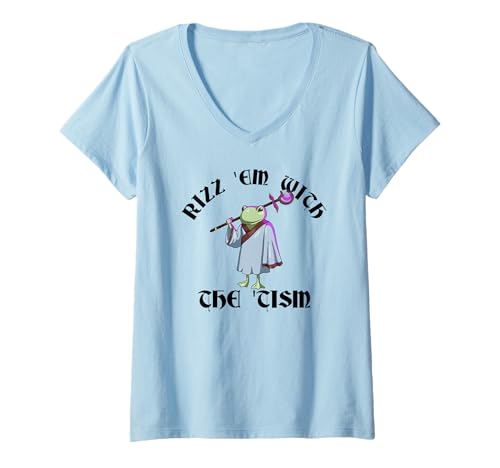 Damen Rizz 'em with The 'TISM! Lustiger Frosch Zauberer Slang Meme T-Shirt mit V-Ausschnitt Damen Rizz 'em with The 'TISM! Lustiger Frosch Zauberer Slang Meme T-Shirt mit V-Ausschnitt von RIZZ 'EM WITH THE 'TISM! Funny Autism ASD Memes