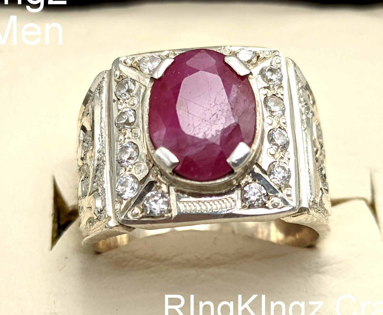 Eleganter Rubin Herren Ring, Handgemachter Birthstone Schmuck, Verstellbare Größen, Anti-Angst-Stein, 925 Sterling Silber, Yaqoot, Coole Ringe von RIngKIngz