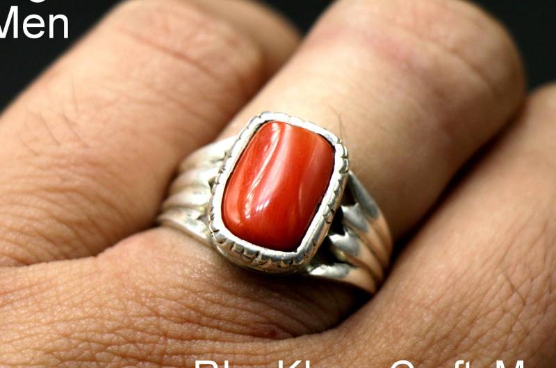 Handgemachte Sterling Silber Rote Koralle Ring Statement Schmuck von RIngKIngz
