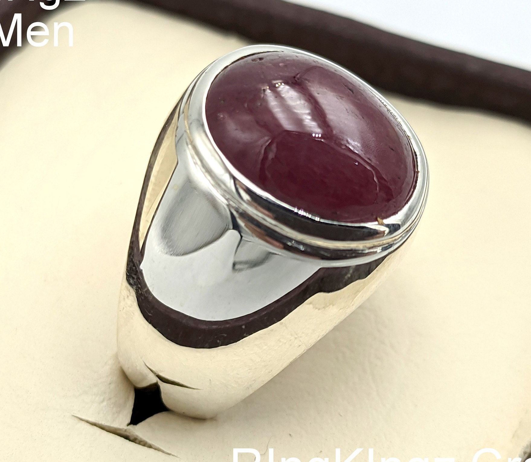 Natürlicher Rubin-Mann-Ring, 925 Sterlingsilber, Cabochon-Schliff, Natürlicher Roter Edelstein, Rubin-Männer-Silberring, Handgemachter Birthstone von RIngKIngz