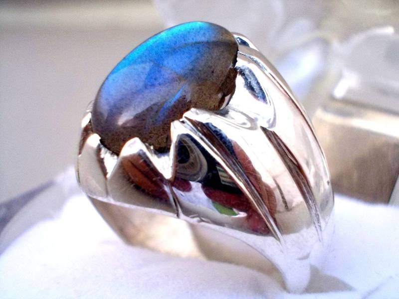 Regenbogen Mondstein Labradorit Herrenring, 925 Sterling Silber, Verstellbarer Personalisierter Schmuck von RIngKIngz