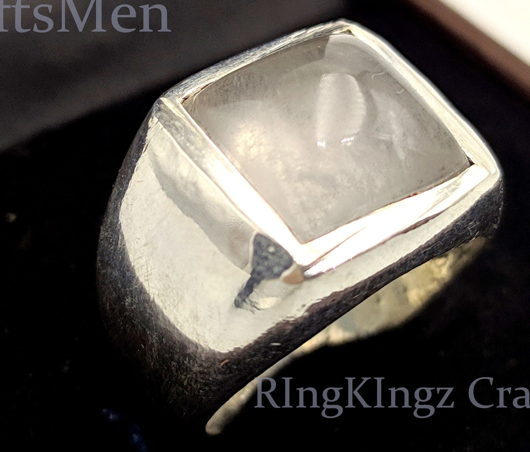 Viereck Mondstein Herren Ring, Edelstein Silber Dur Al Najaf, Sterling Ring Größe 9, Coole Ringe von RIngKIngz