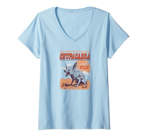 Damen Chupacabra Monster Cryptid Lustige Retro-Grafik T-Shirt mit V-Ausschnitt Damen Chupacabra Monster Cryptid Lustige Retro-Grafik T-Shirt mit V-Ausschnitt von RJ Threads
