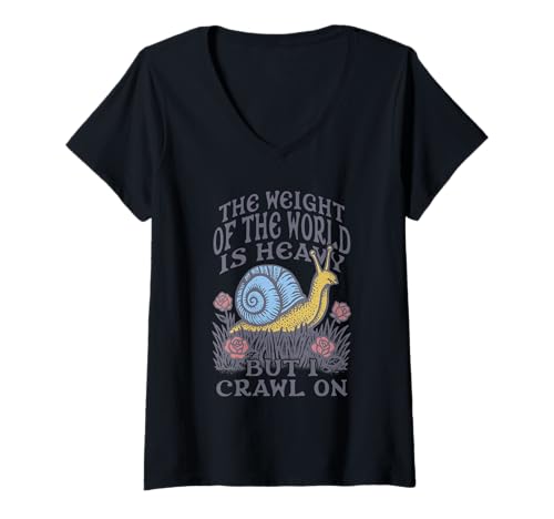 Damen Existential Snail The Weight of The World is Heavy Crawl On T-Shirt mit V-Ausschnitt Damen Existential Snail The Weight of The World is Heavy Crawl On T-Shirt mit V-Ausschnitt von RJ Threads